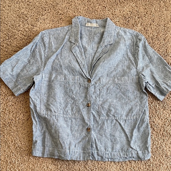 Everlane Tops - Everlane Blue Striped Linen Button-Up Shirt